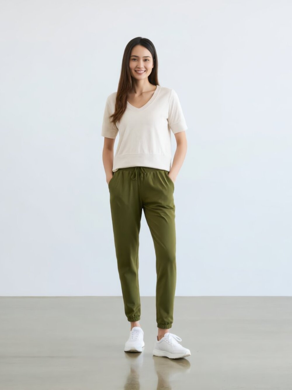 Athleta Oatmeal Heather TENCEL Modal Short Sleeve Sweatshirt Top L V-Neck SOFT